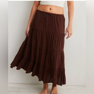 🤎NWT American Eagle Aerie Beach Club Tiered Maxi Skirt Canyon Sun/brown Sz XS🤎